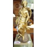 A GILT BRONZE STATUE OF A WOMAN HOLDING AN APPLE, possibly Pomona