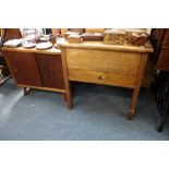 AN OAK WORKBOX and a teak cabinet (2)