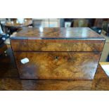 A 19TH CENTURY WALNUT AND CROSSBANDED TEA CADDY with single compartment and glass bowl