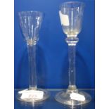 AN 18TH CENTURY WINE GLASS, 15cm high and another similar (2)