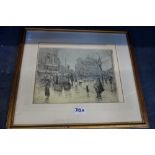 MICHAEL BLAKER, R.E: 'Rainy Evening in London', etching