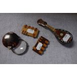 A TORTOISESHELL AND SILVER CASED MAGNIFYING GLASS, A MINIATURE MANDOLIN, and two 'Tom Thumb' whist