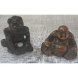 CARVED WOOD NETSUKE, EDO PERIOD, modelled as a sted Hotei and a boy, 3cm high; together with a