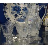 A LARGE REGENCY CUT GLASS JUG and similar drinking glasses