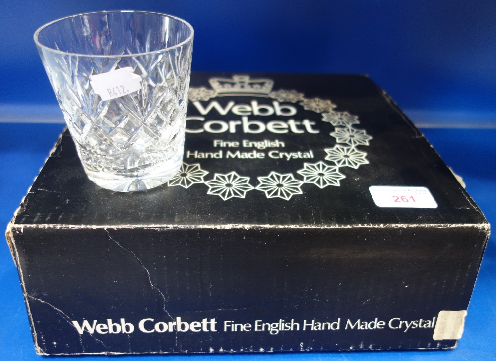 A SET OF SIX WEBB CORBETT CUT GLASS WHISKY GLASSES (boxed)