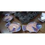 NINE CHINESE FISH PLATES, with six character mark to the base, 25cm long