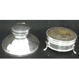 A SILVER AND TORTOISESHELL DRESSING TABLE BOX, and a silver inkwell (2)