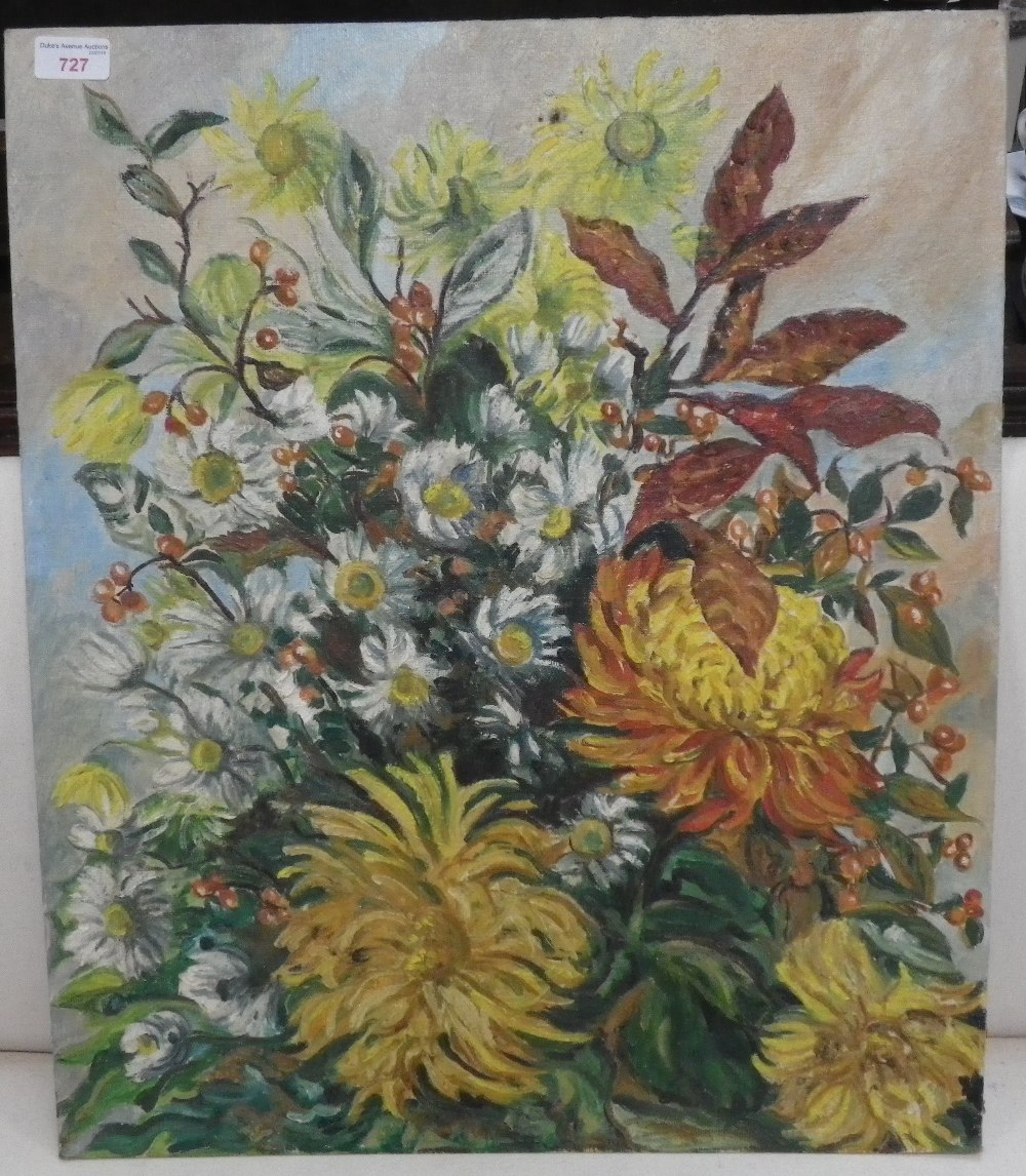 (LADY) DIANA BALFOUR OF INCHRYE: 'Mixed Flowers', impasto oil, unframed