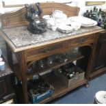 A CONTINENTAL WALNUT ART NOUVEAU STYLE BUFFET with marble top, 115cm wide, and a Victorian walnut