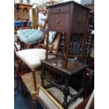 A GEORGE III MAHOGANY FRAMED SHIELD SHAPED DRESSING MIRROR, a collection of chairs and a work table