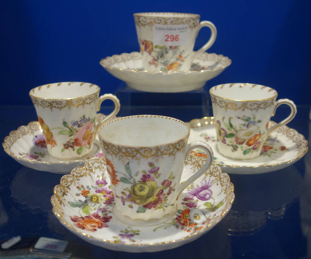 A COLLECTION OF DRESDEN CABINET CUPS AND SAUCERS (4)