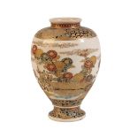 A FINE JAPANESE SATSUMA BALUSTER VASE, MEIJI PERIOD, SIGNED, the sides finely painted with flowering