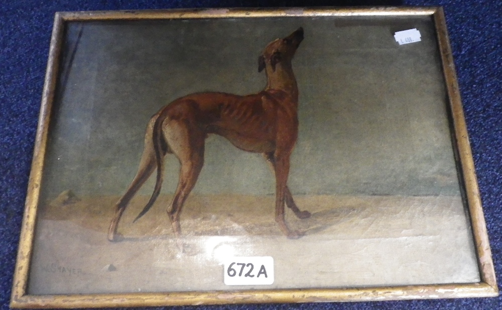 A 19TH CENTURY NAIVE PAINTING OF A WHIPPET, bears signature 'W SHAYER', oil on canvas