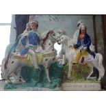 A COLLECTION OF STAFFORDSHIRE FLAT BACK FIGURES on horseback to include Tom King (5)