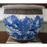 A LARGE CHINESE BLUE AND WHITE JARDINIERE with crackle glaze, 42cm dia.