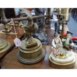 A BRASS TABLE LAMP IN THE FORM OF A LION and another similar with a Dresden group