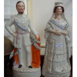A LARGE VICTORIAN STAFFORDSHIRE FIGURE, 'Queen of England' 43cm high and 'Prince of Wales' 44.5cm