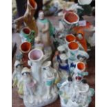 A COLLECTION OF 19TH CENTURY STAFFORDSHIRE FLAT BACK SPILL VASES (9)