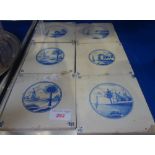 SIX 19TH CENTURY HAND PAINTED BLUE AND WHITE DELFT TILES