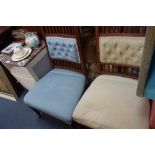 A BEDSIDE CABINET with a rouge marble top, a pair of Edwardian chairs, an Edwardian occasional table