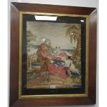 A VICTORIAN WOOLWORK PICTURE, A BIBLICAL SCENE, SIGNED 'E M ECCLES, 1862', in a broad mahogany