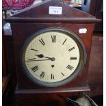 A VICTORIAN MAHOGANY CASED MANTEL CLOCK, 48cm high (examine)