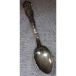 A SILVER PLATED COMMEMORATIVE SPOON, commemorating General Pau, made by WM. Rogers & Son, 15cm long