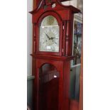 A REPRODUCTION GRANDMOTHER CLOCK, 196cm high