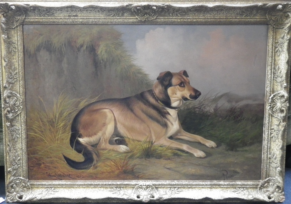 COLIN GREENE (19TH/20TH CENTURY) "Prince", a recumbent hound in a landscape, signed lower right,