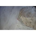 A COLLECTION OF FANCY LINEN, a wedding headdress and textiles