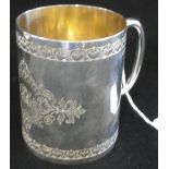 A VICTORIAN SILVER CHRISTENING MUG, tapering circular form, the cartouche engraved with initials,