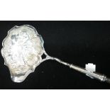 A GEORGE II SILVER TODDY LADLE, with wooden twist handle, 40cm long