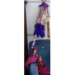 TWO INDIAN PUPPETS and a similar purple parasol (3)