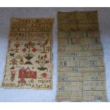 AN UNFRAMED 18TH CENTURY SAMPLER 'GRACE HOARE....1749' and another, 'Sarah Barnes her sampler'