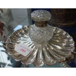 A VICTORIAN CUT GLASS INKWELL on a silver plated stand, 21cm dia.
