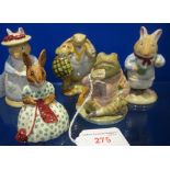 TWO BESWICK FIGURES, Mr Alderman Ptolemy and Jeremy Fisher and three Doulton Bunnykins figures, Mr