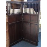 A 19TH CENTURY TWO-FOLD WALNUT SCREEN with turned spindles above panels, 161cm high x 140 wide (both