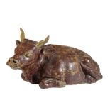 A LARGE CHINESE GLAZED-POTTERY FIGURE OF A WATER BUFFALO, QING DYNASTY, 19TH CENTURY, the