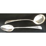 A VICTORIAN SILVER BASTING SPOON, and a silver sauce ladle, (c.14.7oz) (2)