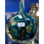 A MDINA FISH VASE, blue, brown and lime encased with clear glass, 24cm high