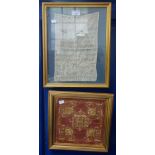 A 19TH CENTURY SAMPLER 'Eliza Burditt aged 9 years May 21st 1835' and a gold embroidered silk