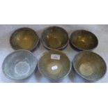 SIX BRASS INDIAN FINGER BOWLS, with engraved stylised decoration, 12.5cm dia