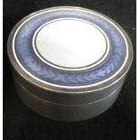 A SILVER ENGINE TURNED DRESSING TABLE CONTAINER with guilloche enamelled lid