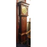 GEORGE III OAK CASED LONGCASE CLOCK, the round brass dial with date aperture and seconds dial,