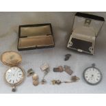 WALTHAM: A gentleman's full hunting case pocket watch, one other and a collection of cufflinks and