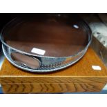 A OAK CASED CANTEEN OF HANOVERIAN PATTERN CUTLERY, and a silver plated gallery tray (2)