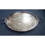 A WALKER & HALL SILVER PLATED TRAY of heavy gauge decorated with ferns and with inscription dated