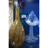 A MDINA BLUE ART GLASS VASE, a "Lollipop" type swirl vase, an Isgard Moje-Wohlgemuth style end of