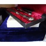 A BOXED SET OF SILVER PLATED FISH SERVERS and similar plated wares