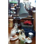 A MID CENTURY MODERN ADJUSTABLE LAMP, a Vintage handbag and sundries